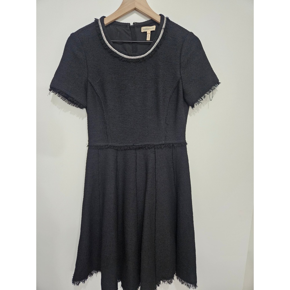 Rebecca Taylor Black Tweed Fringe‎ Chain Trim Dress 717811D493 Womens 4